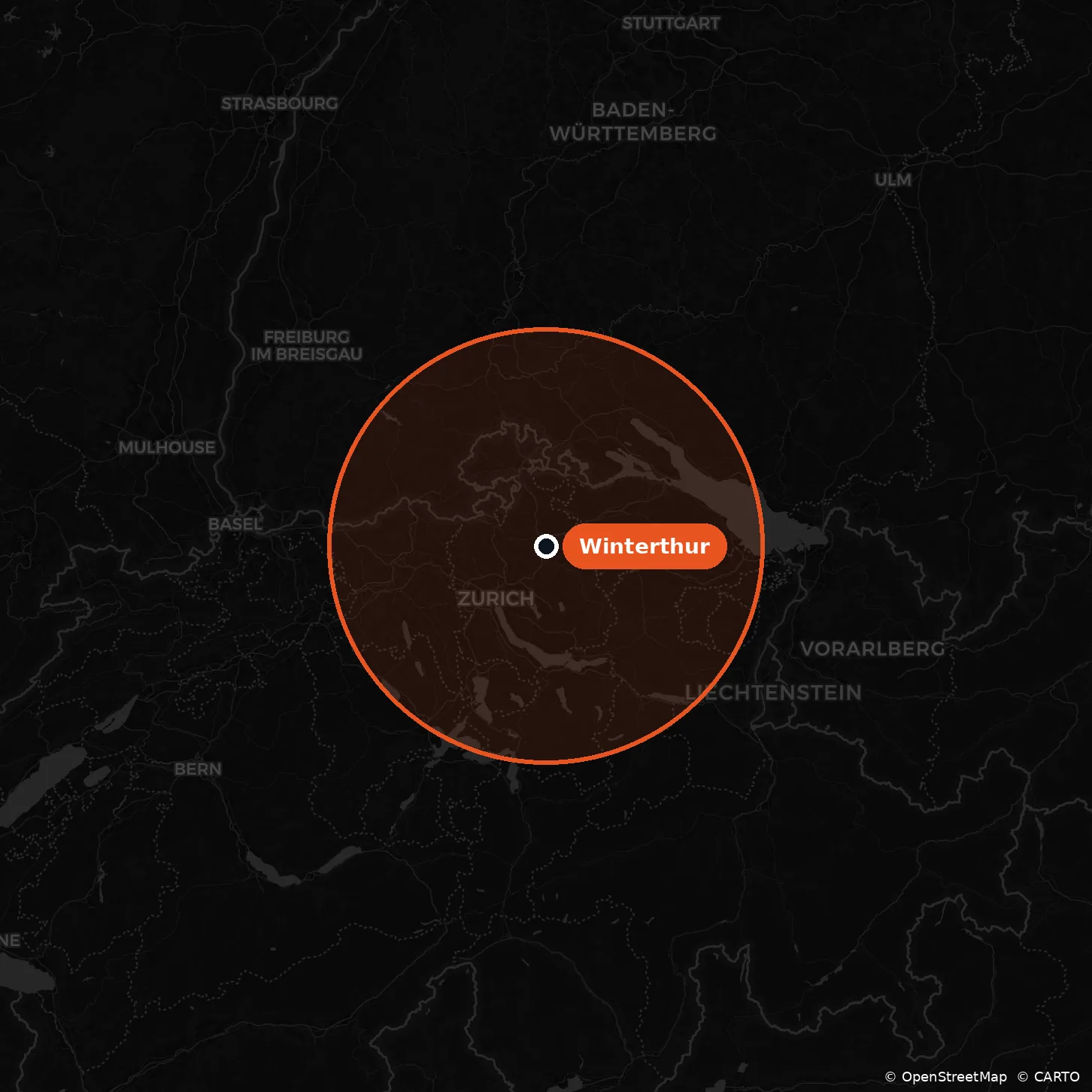 Einsatzgebiet: rund 60 km Umkreis um Winterthur